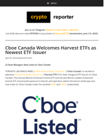 Cboe Canada Welcomes Harvest ETFs as Newest ETF Issuer