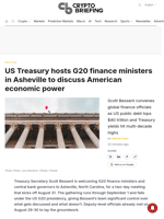 US Treasury hosts G20 finance ministers in Asheville to discuss American economic power
