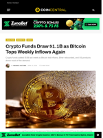 Crypto Funds Draw $1.1B as Bitcoin Tops Weekly Inflows Again - CoinCentral