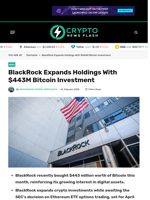 BlackRock Expands Holdings With $443M Bitcoin Investment - Crypto News Flash