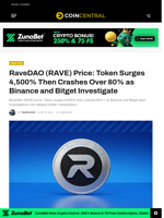 RaveDAO (RAVE) Price: Token Surges 4,500% Then Crashes Over 80% as Binance and Bitget Investigate - CoinCentral