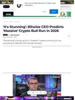 'It's Stunning': Bitwise CEO Predicts 'Massive' Crypto Bull Run in 2026 - U.Today