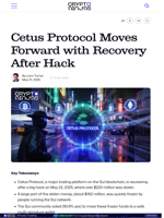 Cetus Protocol Moves Forward with Recovery After Hack