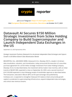 Datavault AI Secures $150 Million Strategic Investment from Scilex Holding Company to Build Supercomputer and Launch Independent Data Exchanges in the US