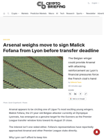 Arsenal weighs move to sign Malick Fofana from Lyon before transfer deadline
