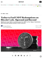 Tether to End USDT Redemptions on Bitcoin Cash, Algorand and Beyond - Decrypt