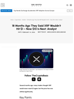 18 Months Ago They Said XRP Wouldn’t Hit $1 – Now $10 Is Next: Analyst