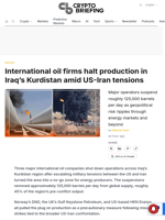 International oil firms halt production in Iraq's Kurdistan amid US-Iran tensions