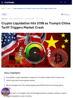 Crypto Liquidation hits $19B as Trump’s China Tariff Triggers Market Crash
