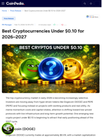 Best Cryptocurrencies Under $0.10 for 2026–2027