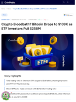 Crypto Bloodbath? Bitcoin Drops to $109K as ETF Investors Pull $258M