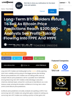 Long-Term BTC Holders Refuse To Sell As Bitcoin Price Predictions Reach $200,000- Analysts See Profit-Taking Flowing Into FPPE And HYPE | Live Bitcoin News