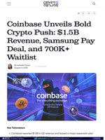Coinbase Unveils Bold Crypto Push: $1.5B Revenue, Samsung Pay Deal, and 700K+ Waitlist