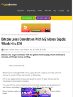 Bitcoin Loses Correlation With M2 Money Supply, Which Hits ATH