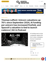 Thomas Laffont: Unicorn valuations up 70% since September 2024, AI funding per unicorn has increased fivefold, and SpaceX's valuation is tied to launch cadence | All-In Podcast