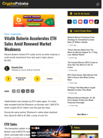 Vitalik Buterin Accelerates ETH Sales Amid Renewed Market Weakness