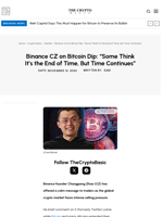 Binance CZ on Bitcoin Dip: “Some Think It’s the End of Time, But Time Continues”