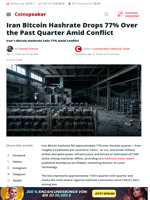 Iran Bitcoin Hashrate Drops 77% Over the Past Quarter Amid Conflict - Coinspeaker