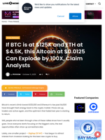 If BTC is at $125K and ETH at $4.5K, this Altcoin at $0.0125 Can Explode by 100X, Claim Analysts | Live Bitcoin News
