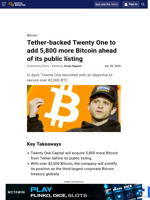 Tether-backed Twenty One to add 5,800 more Bitcoin ahead of its public listing