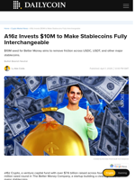 A16z Invests $10M to Make Stablecoins Fully Interchangeable - DailyCoin