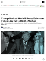 Trump-Backed World Liberty Ethereum Tokens Are Set to Hit the Market - Decrypt