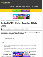 Buy the Dip? ETH Hits Key Support as Q4 Rally Looms