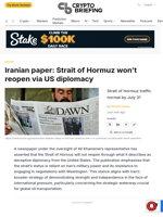 Iranian paper: Strait of Hormuz won't reopen via US diplomacy
