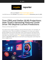 Tron (TRX) and Stellar (XLM) Projections: How 1Fuel's Upcoming Features Could Drive TRX Beyond Current Predictions