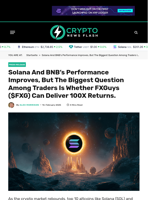 Solana And BNB’s Performance Improves, But The Biggest Question Among Traders Is Whether FXGuys ($FXG) Can Deliver 100X Returns. - Crypto News Flash