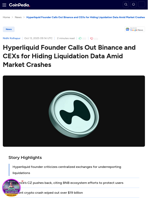 Hyperliquid Founder Calls Out Binance and CEXs for Hiding Liquidation Data Amid Market Crashes