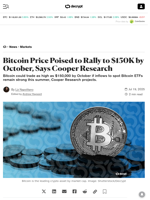 Bitcoin Price Poised to Rally to $150K by October, Says Cooper Research - Decrypt