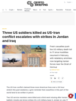 Three US soldiers killed as US-Iran conflict escalates with strikes in Jordan and Iraq