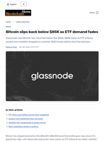 Bitcoin slips back below $85K as ETF demand fades - Blockchain.News
