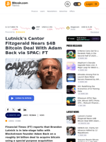 Lutnick's Cantor Fitzgerald Nears $4B Bitcoin Deal With Adam Back via SPAC: FT – Bitcoin News