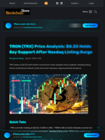 TRON (TRX) Price Analysis: $0.33 Holds Key Support After Nasdaq Listing Surge - Blockchain.News