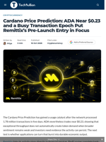 Cardano Price Prediction: ADA Near $0.23 and a Busy Transaction Epoch Put Remittix's Pre-Launch Entry in Focus - TechBullion