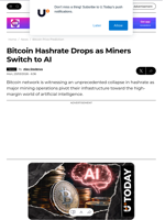 Bitcoin Hashrate Drops as Miners Switch to AI - U.Today