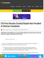 ETH Price Remains Crushed Despite New President at Ethereum Foundation