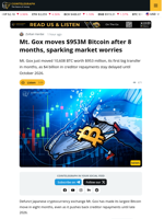 Mt. Gox Moves $953M Bitcoin, Causing Investor Concerns