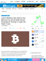 Calm Before the Storm for Bitcoin to $116,000 Amid President Trump's Calls for Rate Cuts ⋆ ZyCrypto
