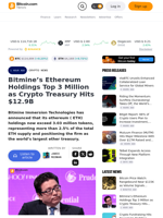 Bitmine’s Ethereum Holdings Top 3 Million as Crypto Treasury Hits $12.9B – Crypto News Bitcoin News