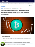 Bitcoin Cash Price Gains Momentum as Merchant Adoption Surges and Whales Accumulate