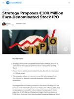 Strategy Proposes €100 Million Euro-Denominated Stock IPO