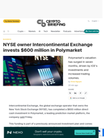 NYSE owner Intercontinental Exchange invests $600 million in Polymarket