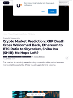 Crypto Market Prediction: XRP Death Cross Welcomed Back, Ethereum to BTC Ratio to Skyrocket, Shiba Inu (SHIB): No Hope Left? - U.Today