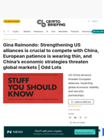 Gina Raimondo: Strengthening US alliances is crucial to compete with China, European patience is wearing thin, and China's economic strategies threaten global markets | Odd Lots