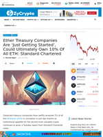 Ether Treasury Companies Are ‘Just Getting Started’, Could Ultimately Own 10% Of All ETH: Standard Chartered ⋆ ZyCrypto
