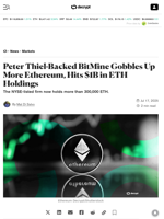Peter Thiel-Backed BitMine Gobbles Up More Ethereum, Hits $1B in ETH Holdings - Decrypt