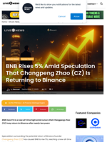 BNB Rises 5% Amid Speculation That Changpeng Zhao (CZ) Is Returning to Binance